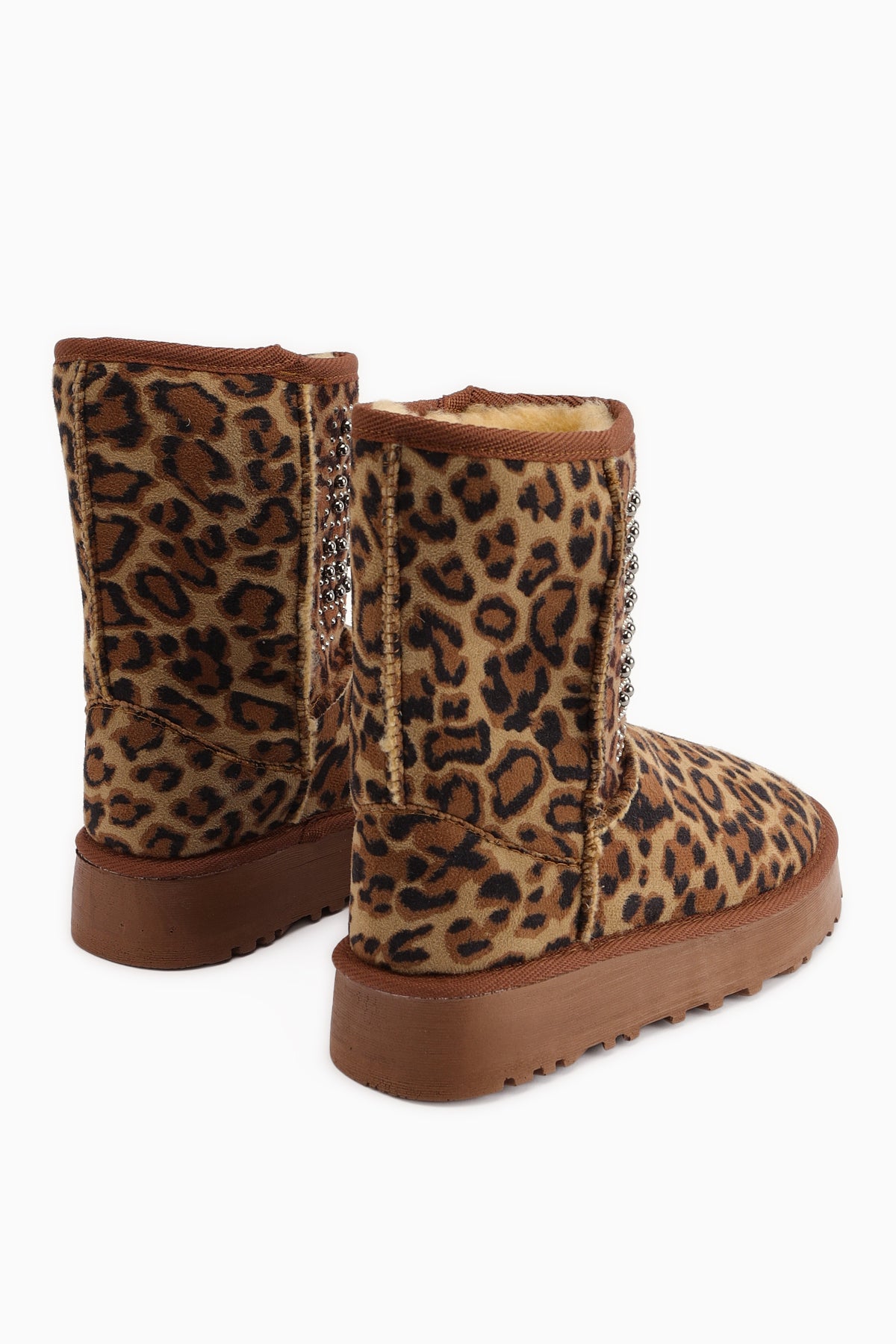 Anna-Li Leopard Print Suede Fur Lined Beaded Detail Women’s Boots