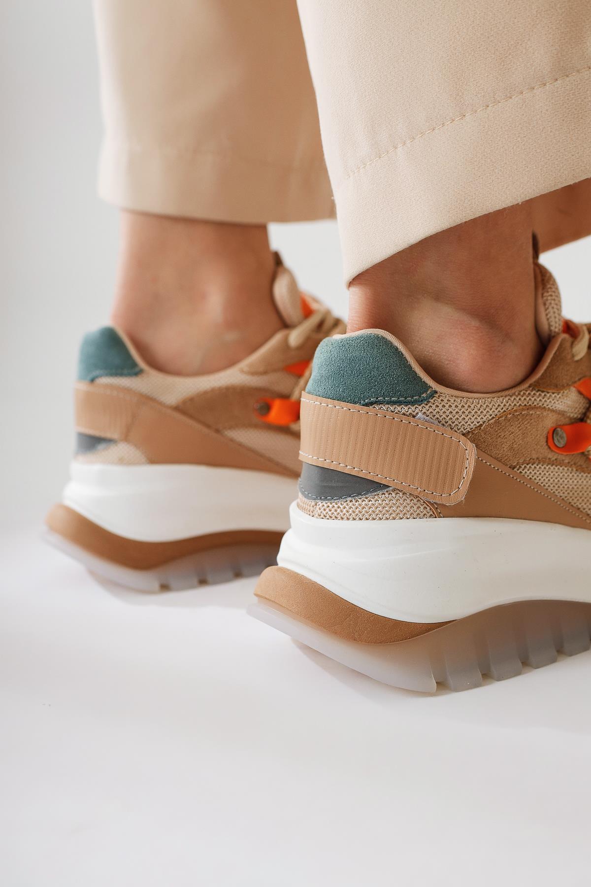 Takako Beige Suede-Leather Lace-Up Sport Shoes