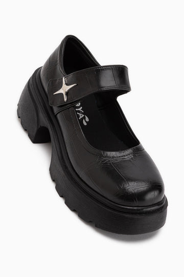 Deena Black Crocodile Platform Sole Women’s Mary Jane Shoes