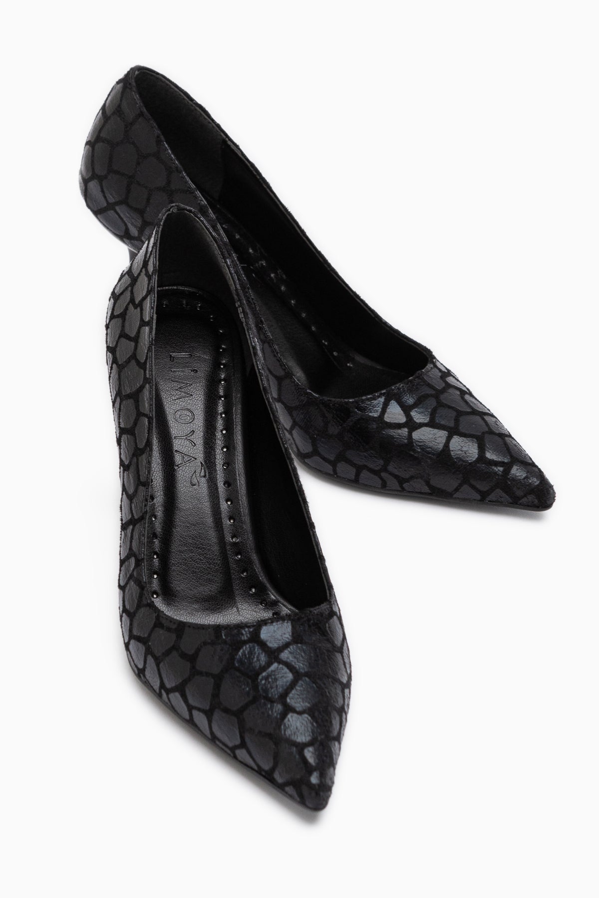 Celestine Black Fish Scale Textured Pointed Toe Stiletto
