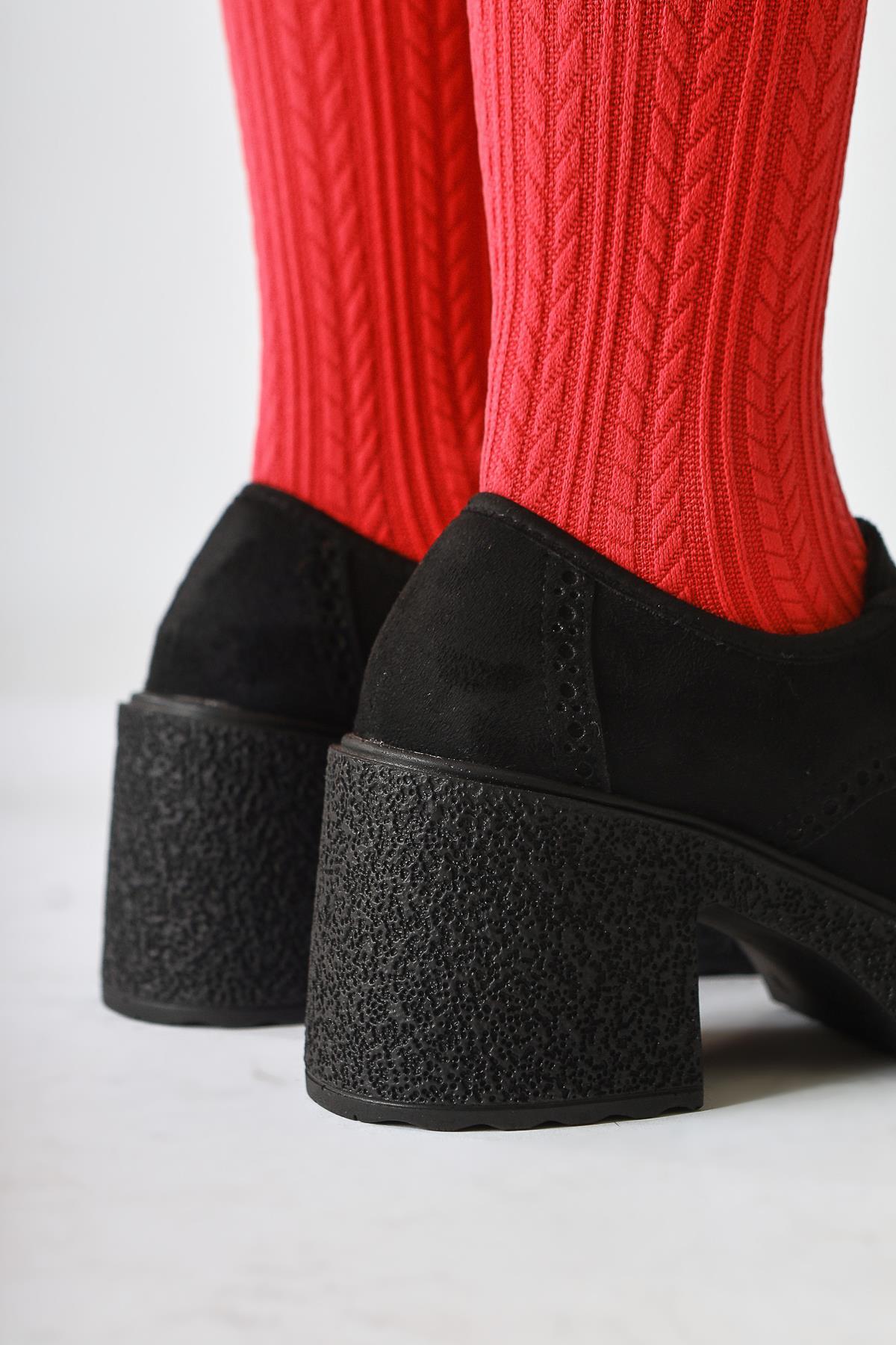 Lenie Black Suede Everyday Shoes with Laser Cut Detail