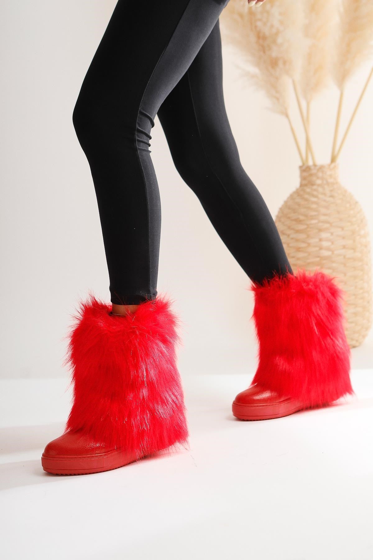 Randi Red Hidden Wedge Feathered Women’s Boots