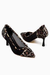 Kalliopi Black Pointed Toe Leopard - Stone Detailed Women’s Heeled Shoes