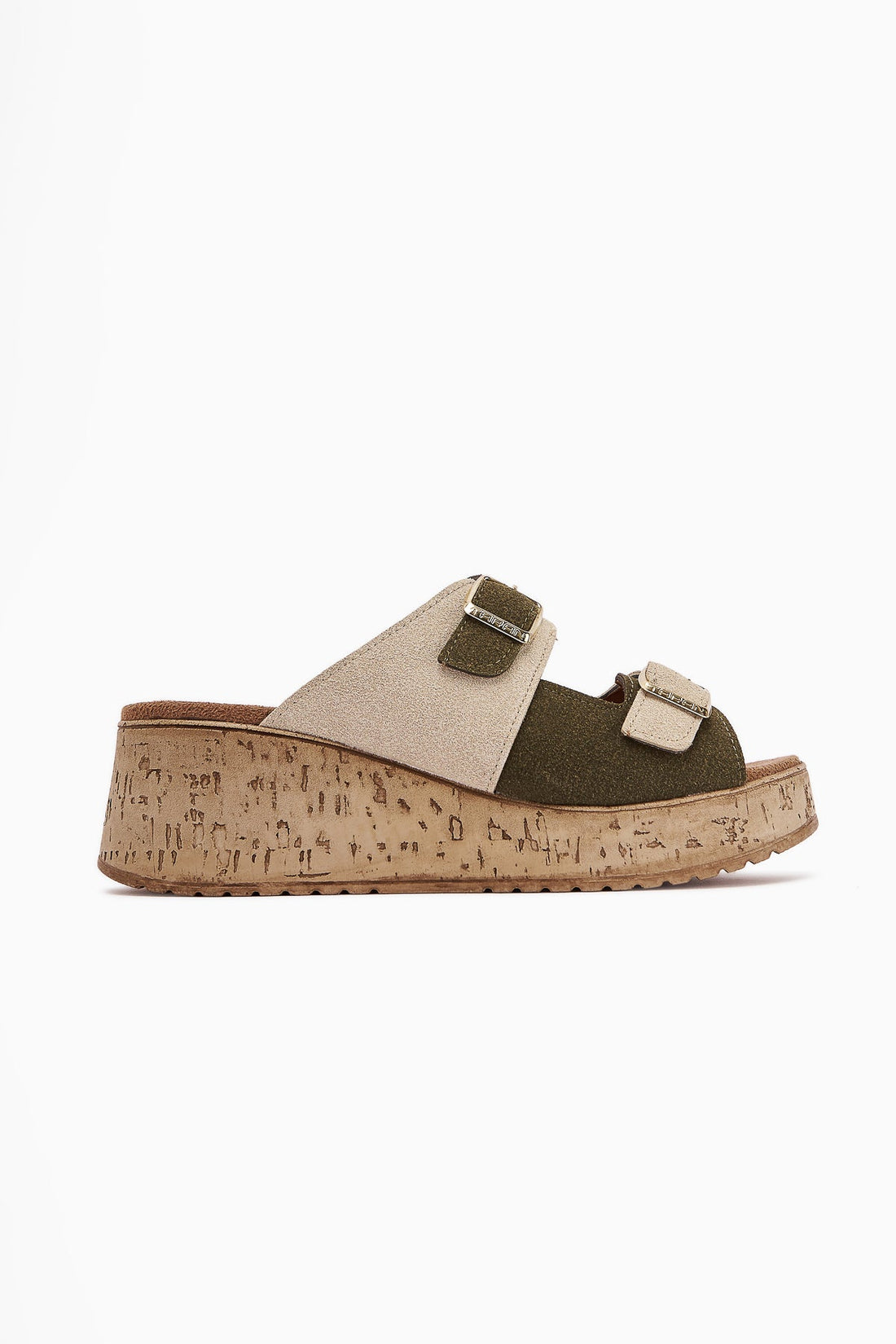 Samina Khaki Double Strap Chunky Heel Women's Slippers