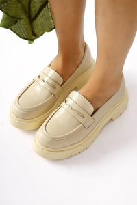 Lorenza Nude Crinkled Patent Leather Moccasin