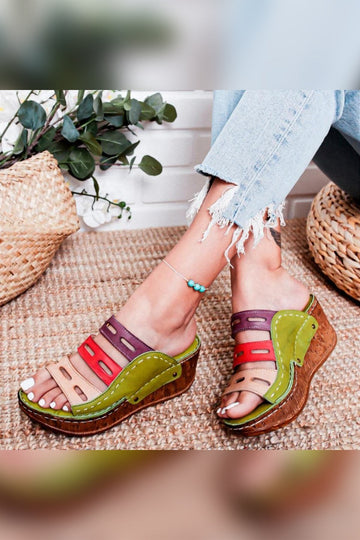 Etta – Genuine Leather Green Purple Red Nude Laser-Cut Slide (Women)