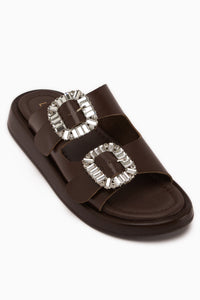 Esila Genuine Leather Brown Stone Women’s Slippers
