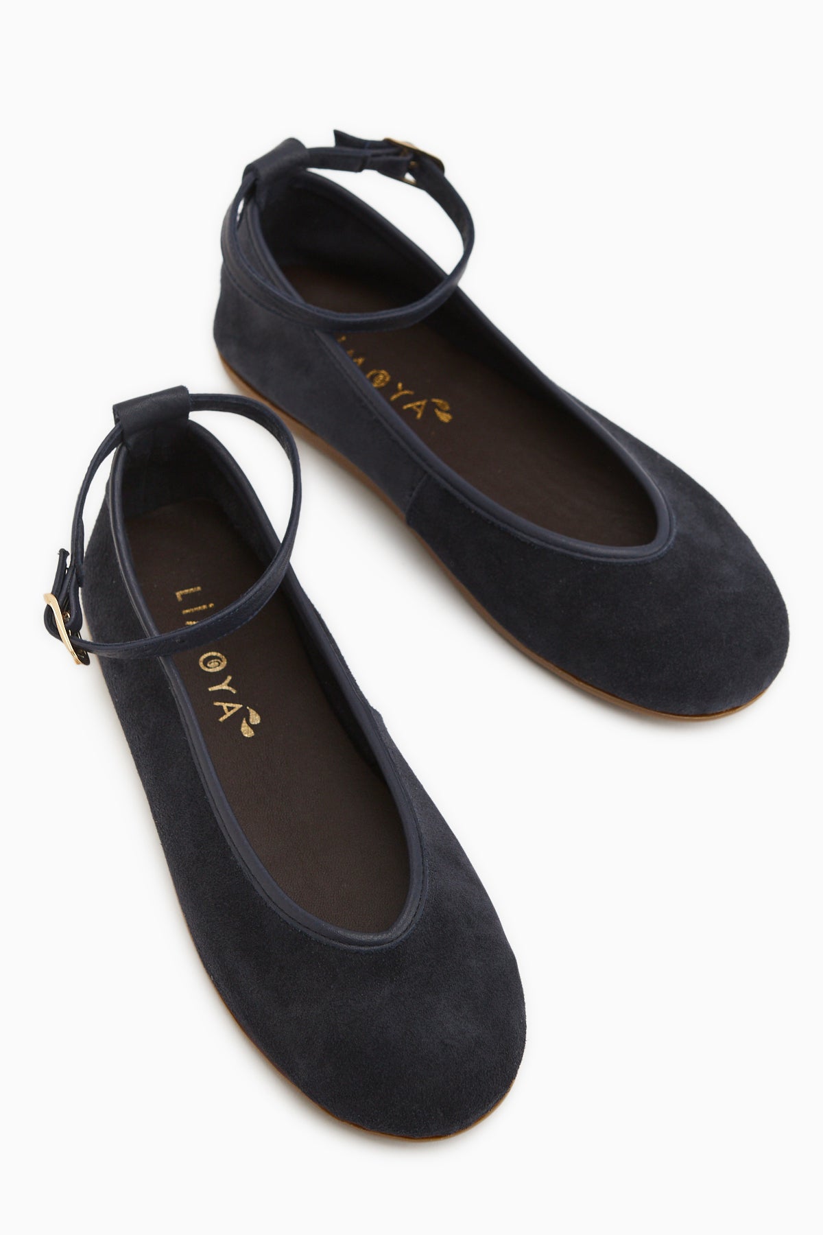 Genuine Leather Dark Navy Suede Belted Women’s Ballet Flats