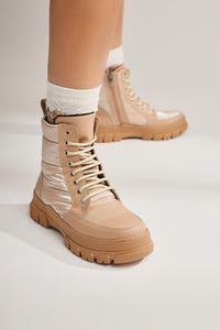 Meredith Beige Fluorescent Fabric Detailed Women’s Boots