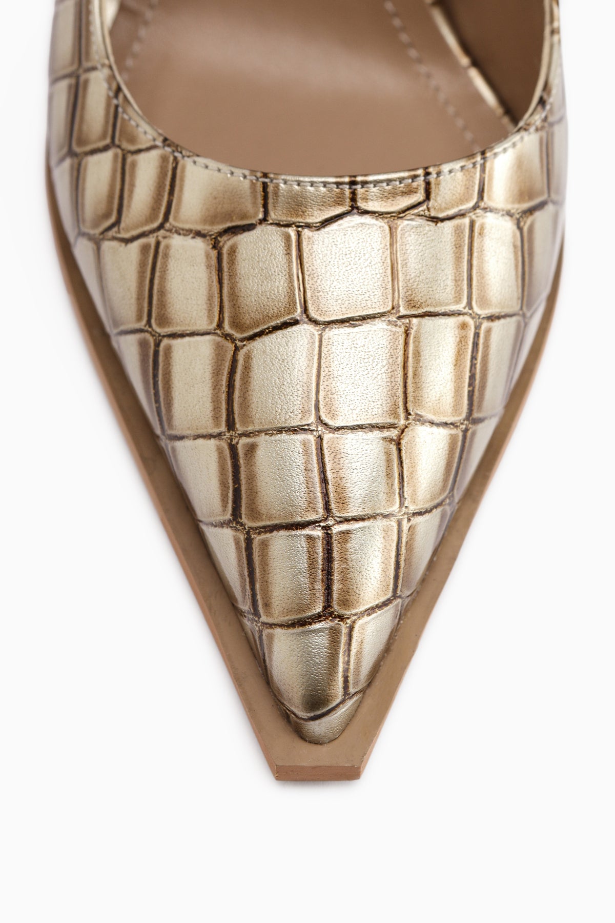 Lucy – Cream Croc-Embossed Block Heel Stiletto Shoe (Women)