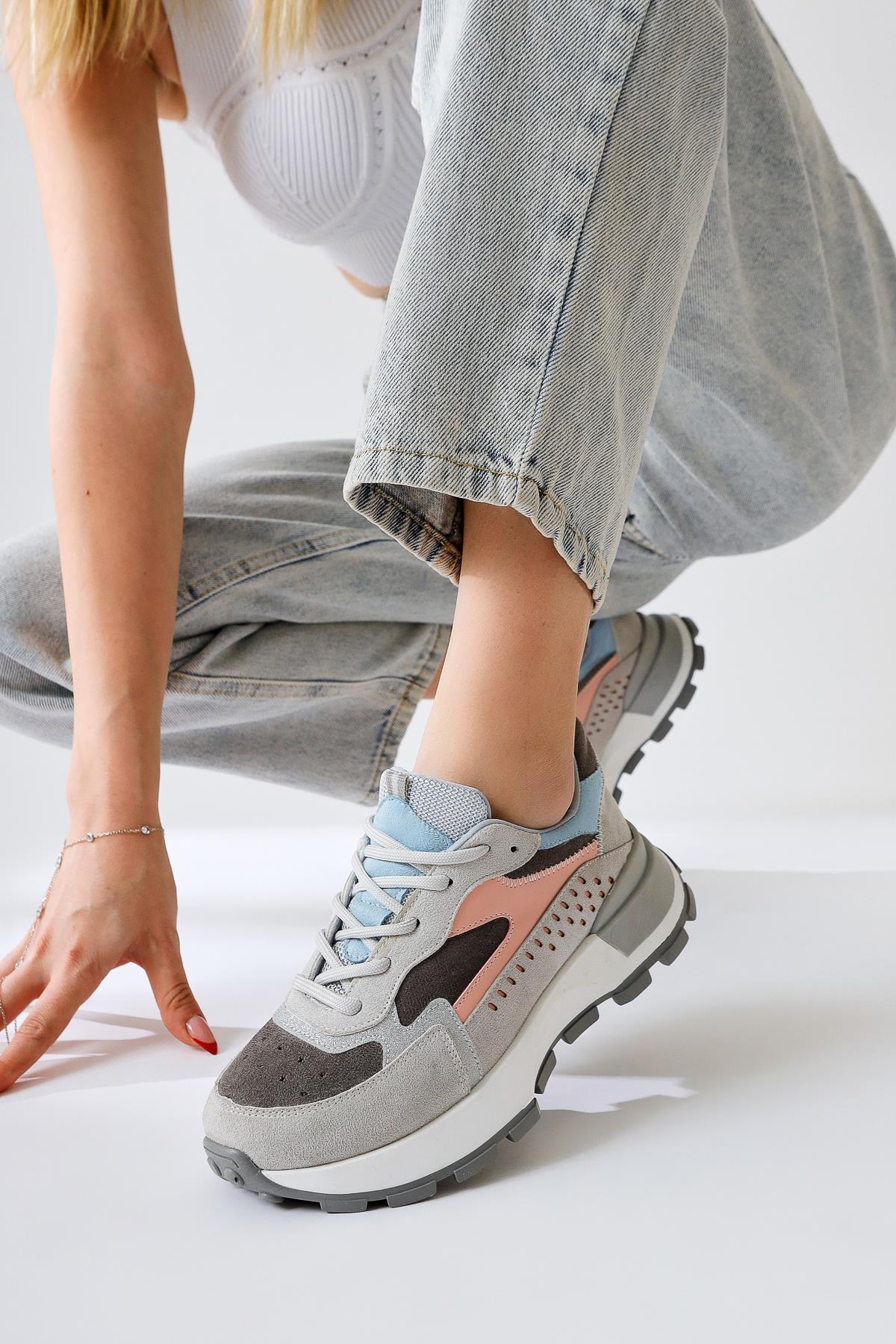 Sin Grey-Blue Suede High-Platform Sneakers with Laces