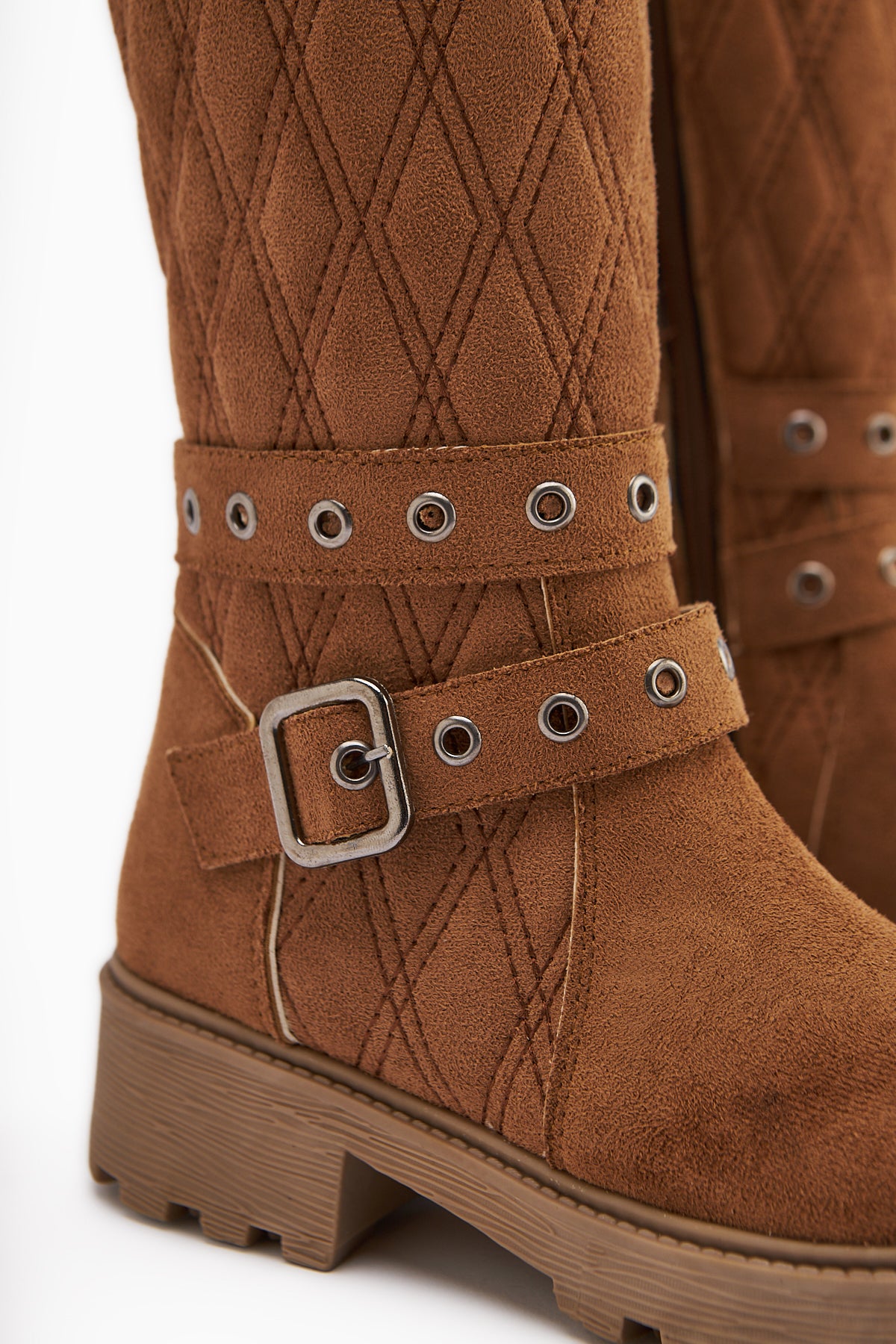 Carma Tan Suede Belt Detailed Quilted Boots