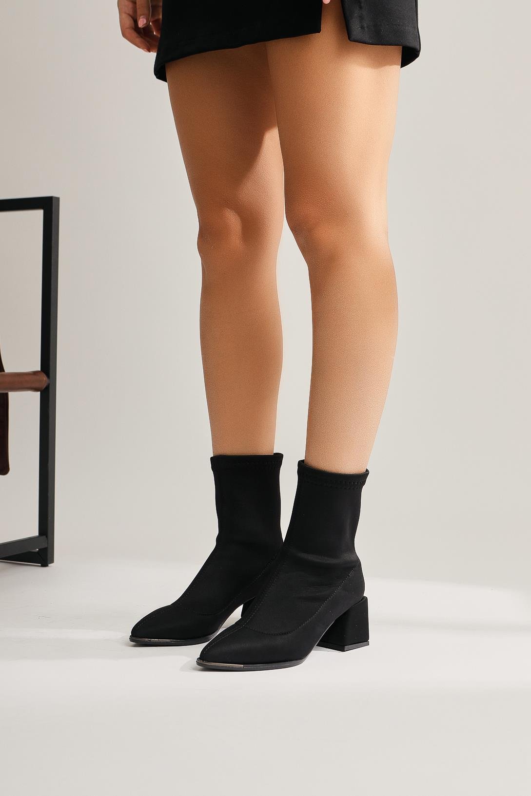 Anas Black Pointed Toe Scuba Fabric Boot