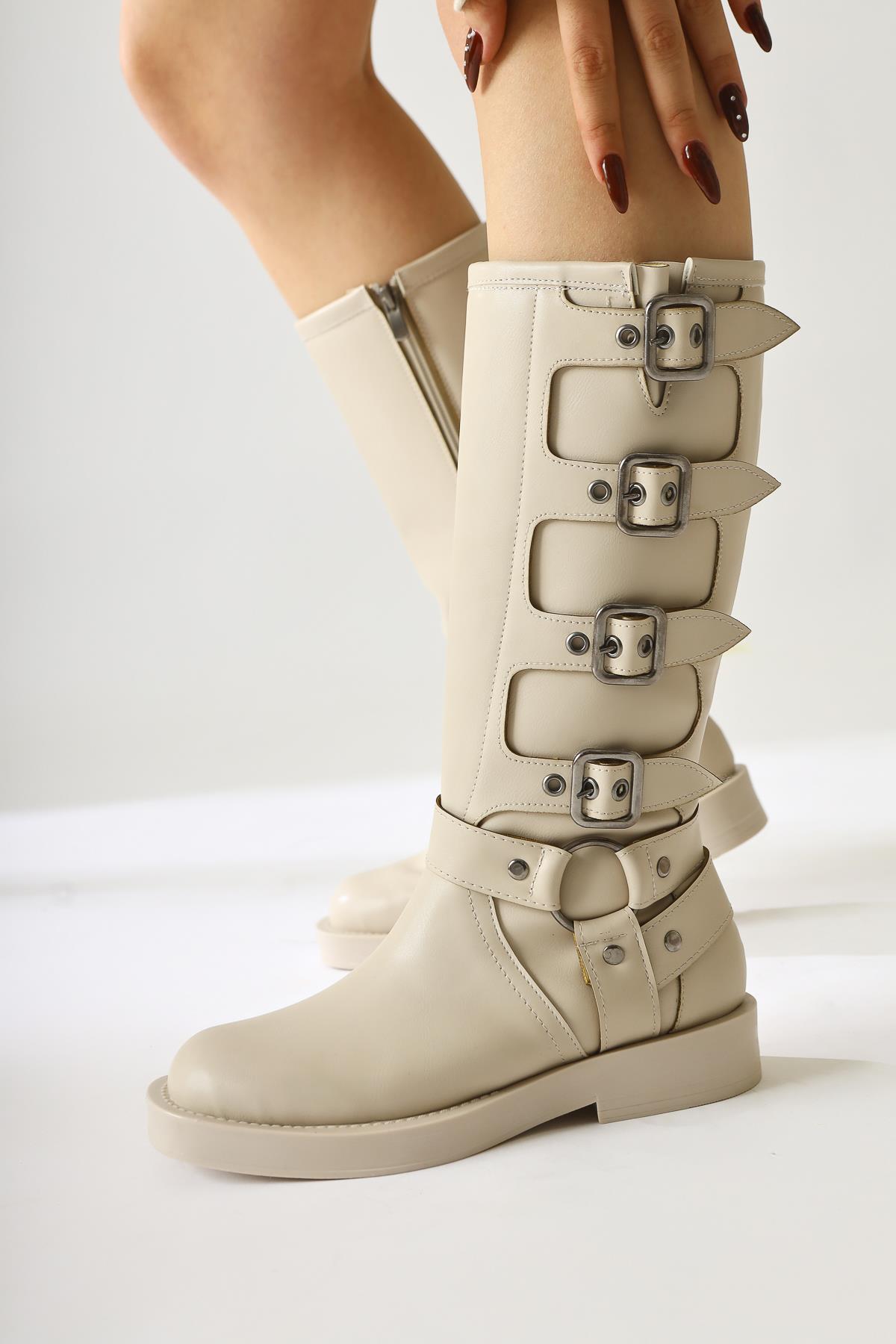 Luella Beige Belt Accessorized Zippered Boot