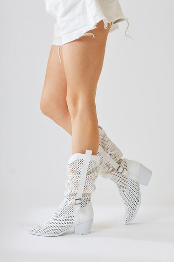 Orietta White Laser Cut Flared Summer Boots