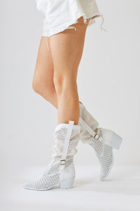 Orietta White Laser Cut Flared Summer Boots