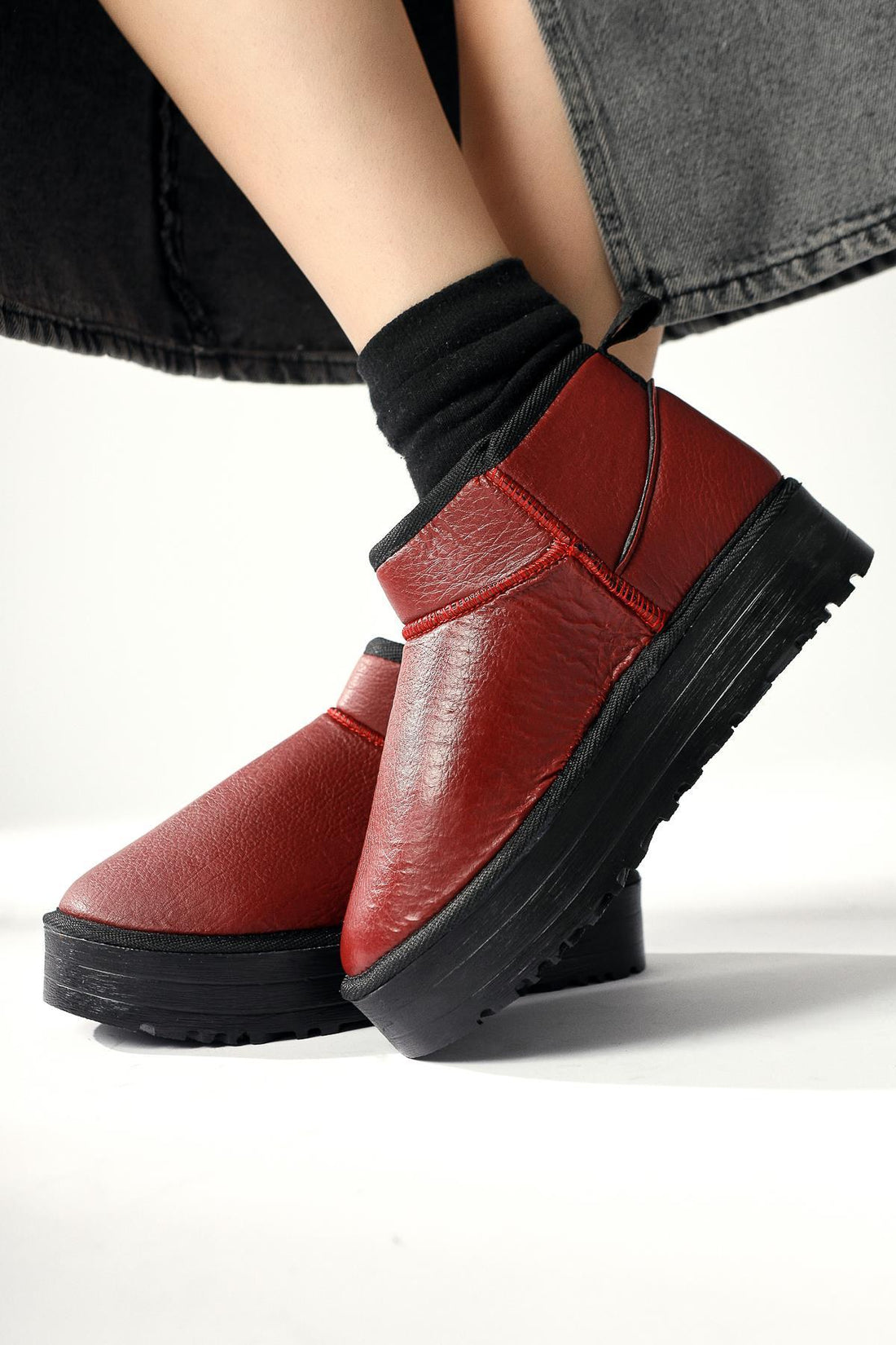 Jiman – Burgundy Thick-Sole Ankle Boot (Women)