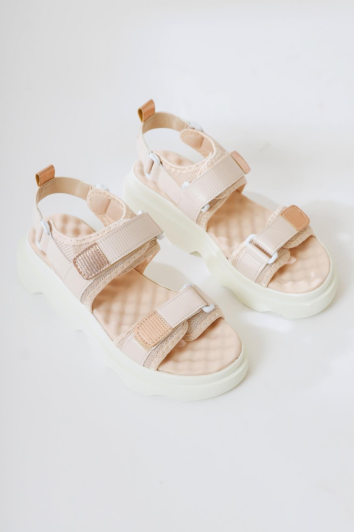 Tale Beige Single Strap Velcro Detail Sandal