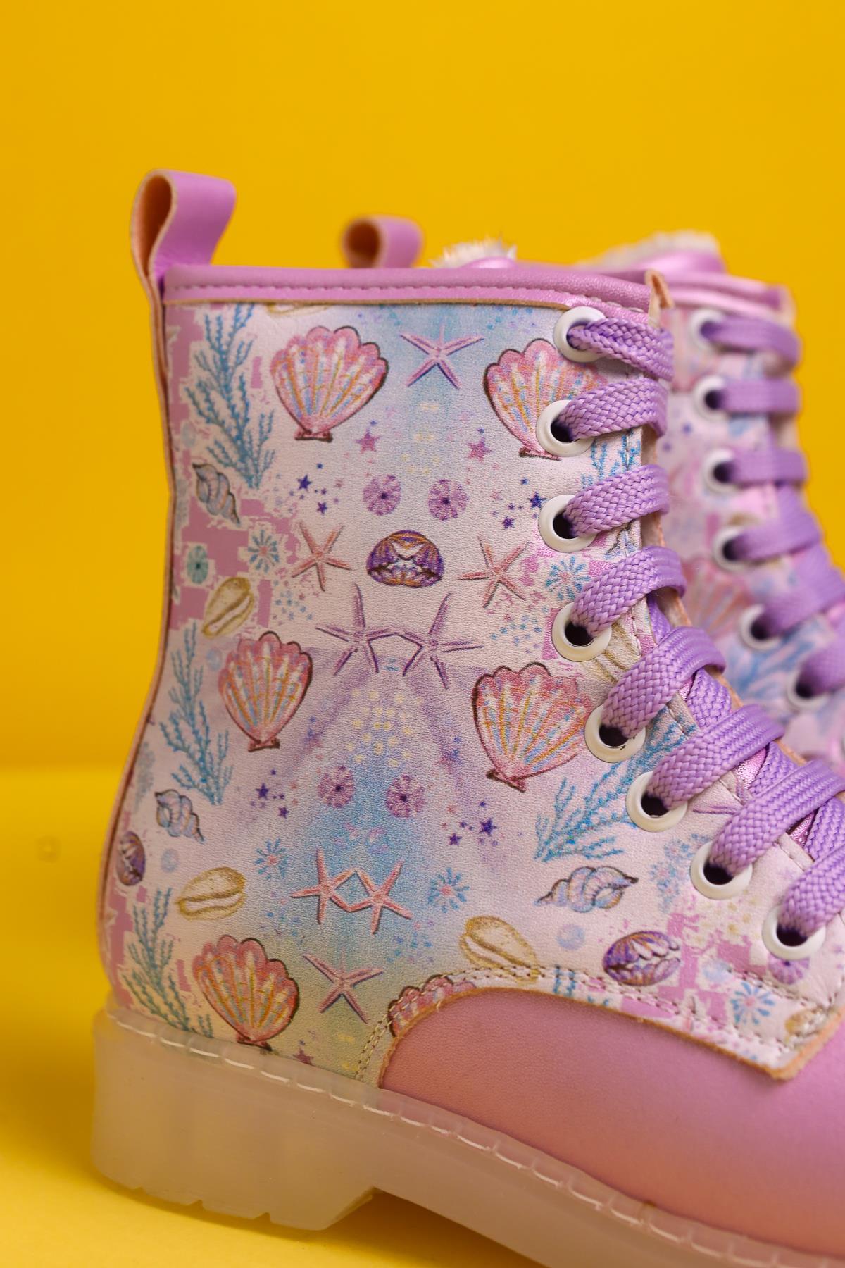 Fideli Purple Sea Life Print Light-Up Lace-Up Kids' Boots