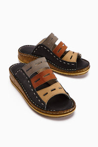 Genuine Leather Joelle Black Comfort Laser Cut Slippers