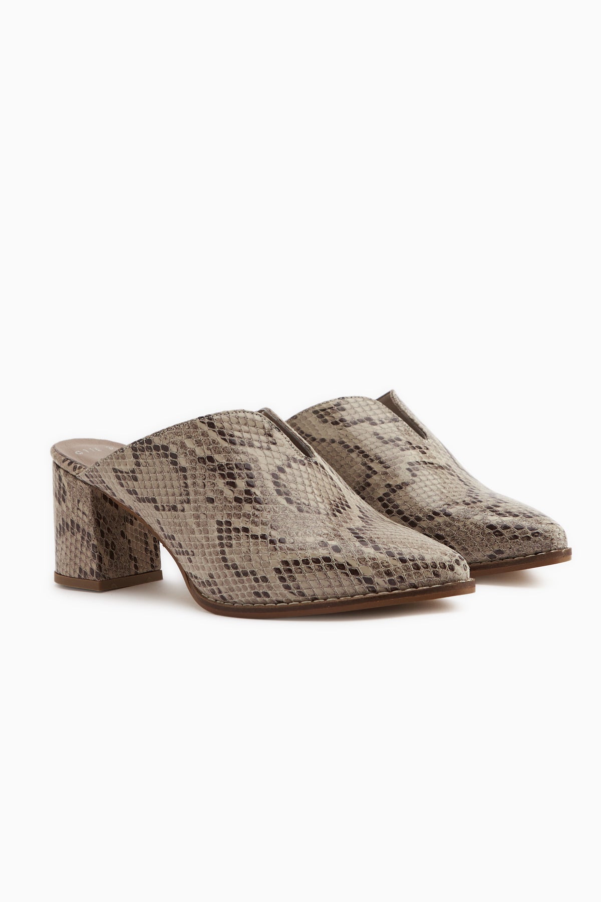 Rachel Genuine Leather Beige Snake Patterned Women’s Heeled Slippers