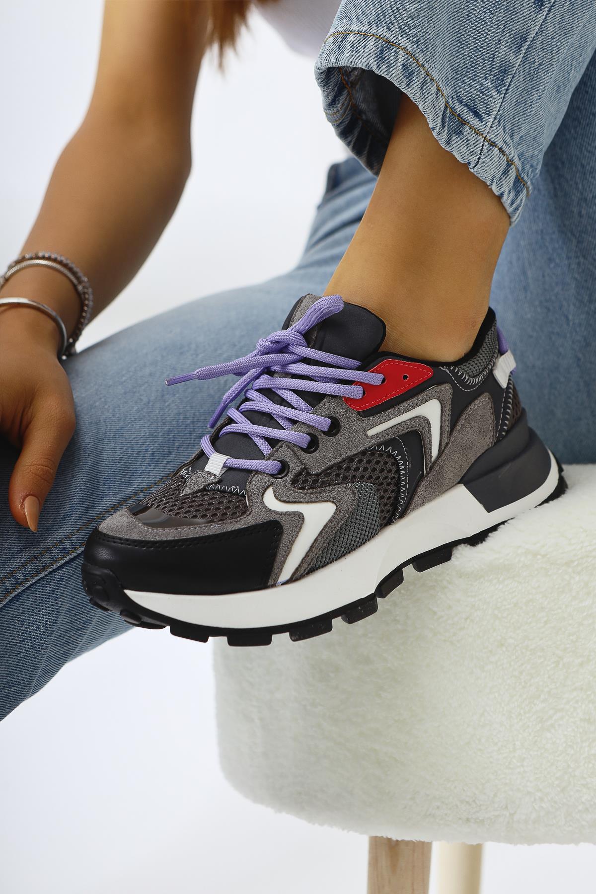 Onella – Charcoal Suede-Detail Lace-Up Sneaker (Women)