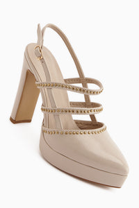 Milea Beige Studded Women’s Platform Heeled Shoes