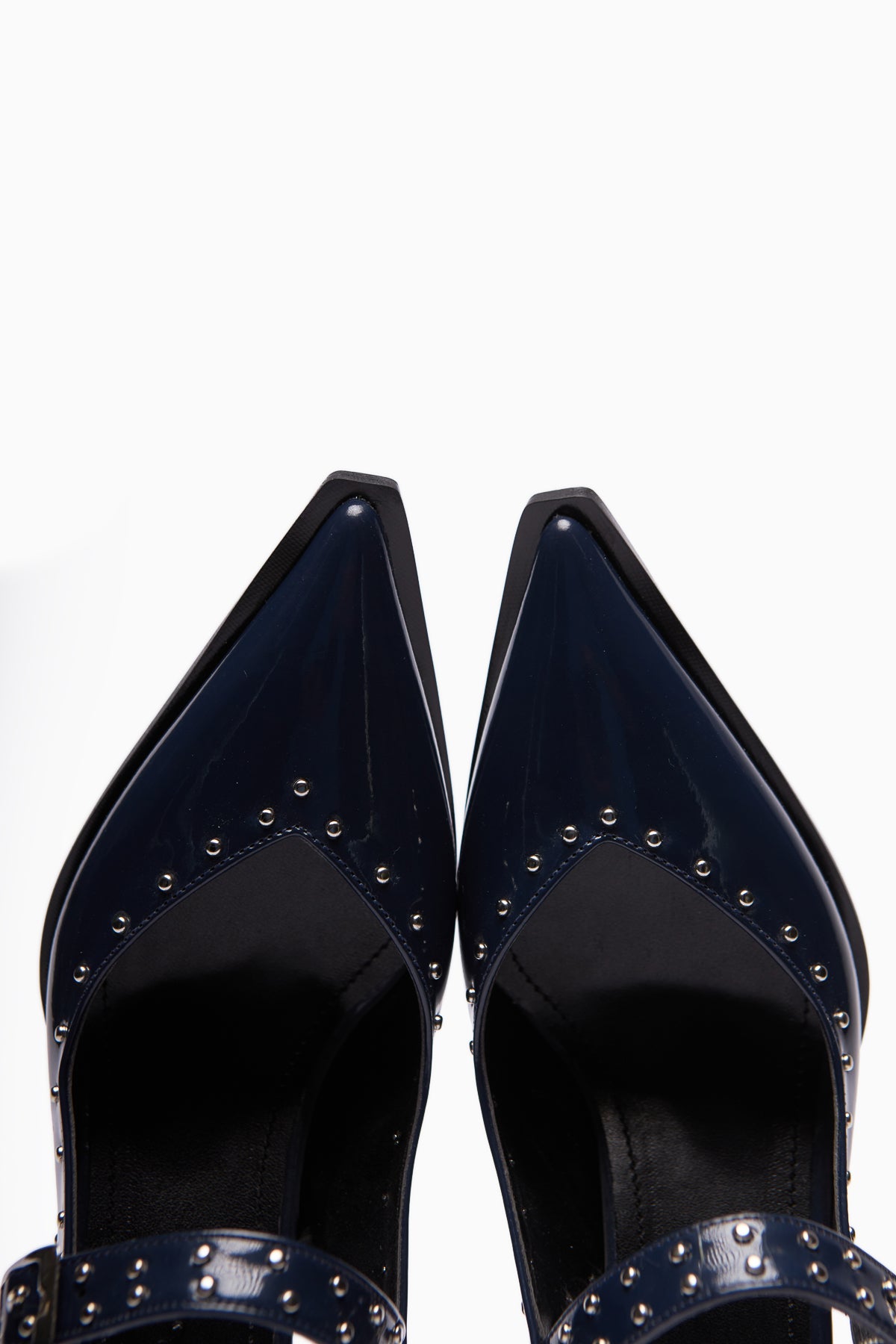 Nuria Navy Patent Leather Pointed Toe Strap Sandals for Women