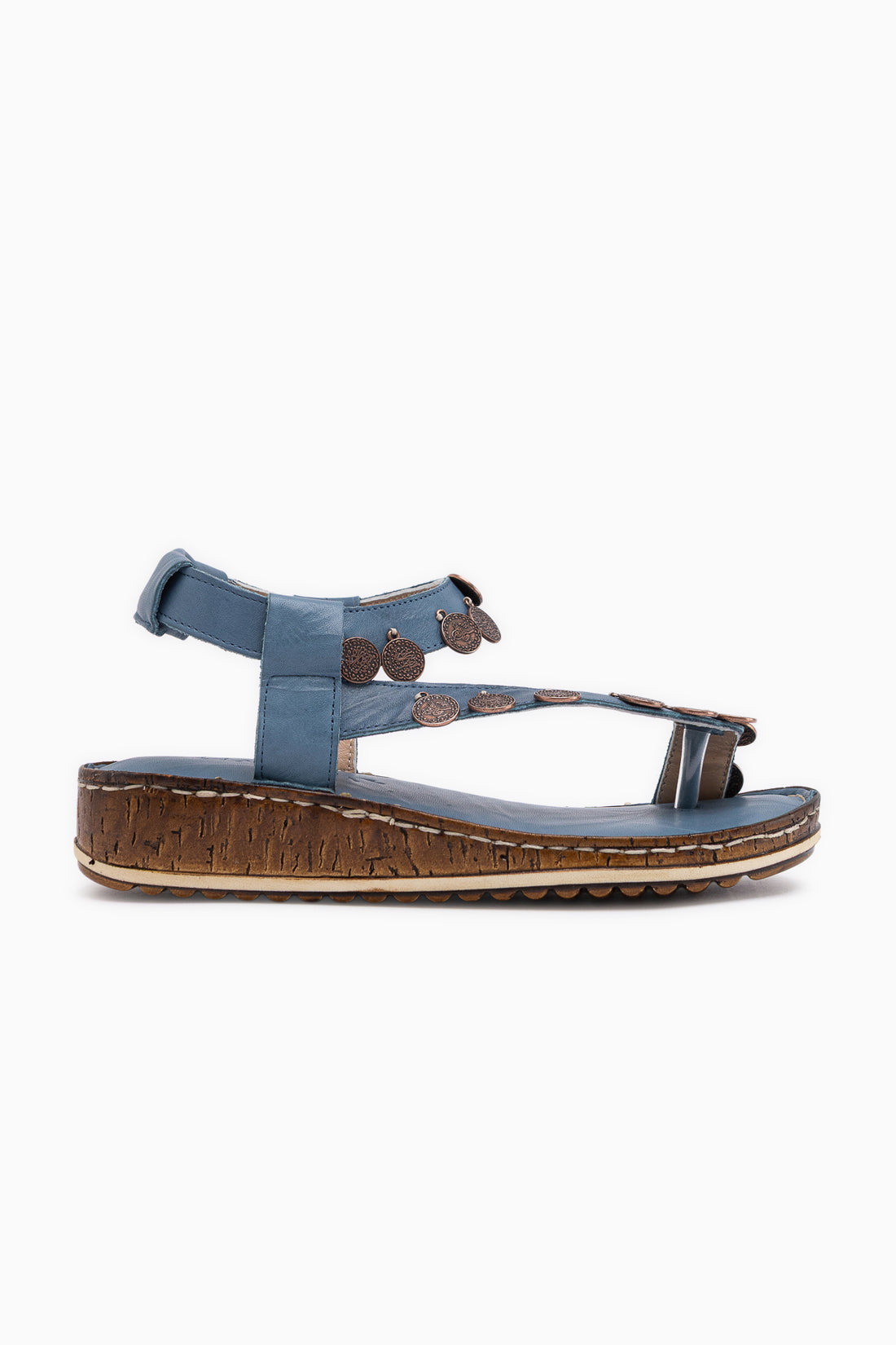 Genuine Leather Lilah Blue Coin Detailed Women’s Sandal