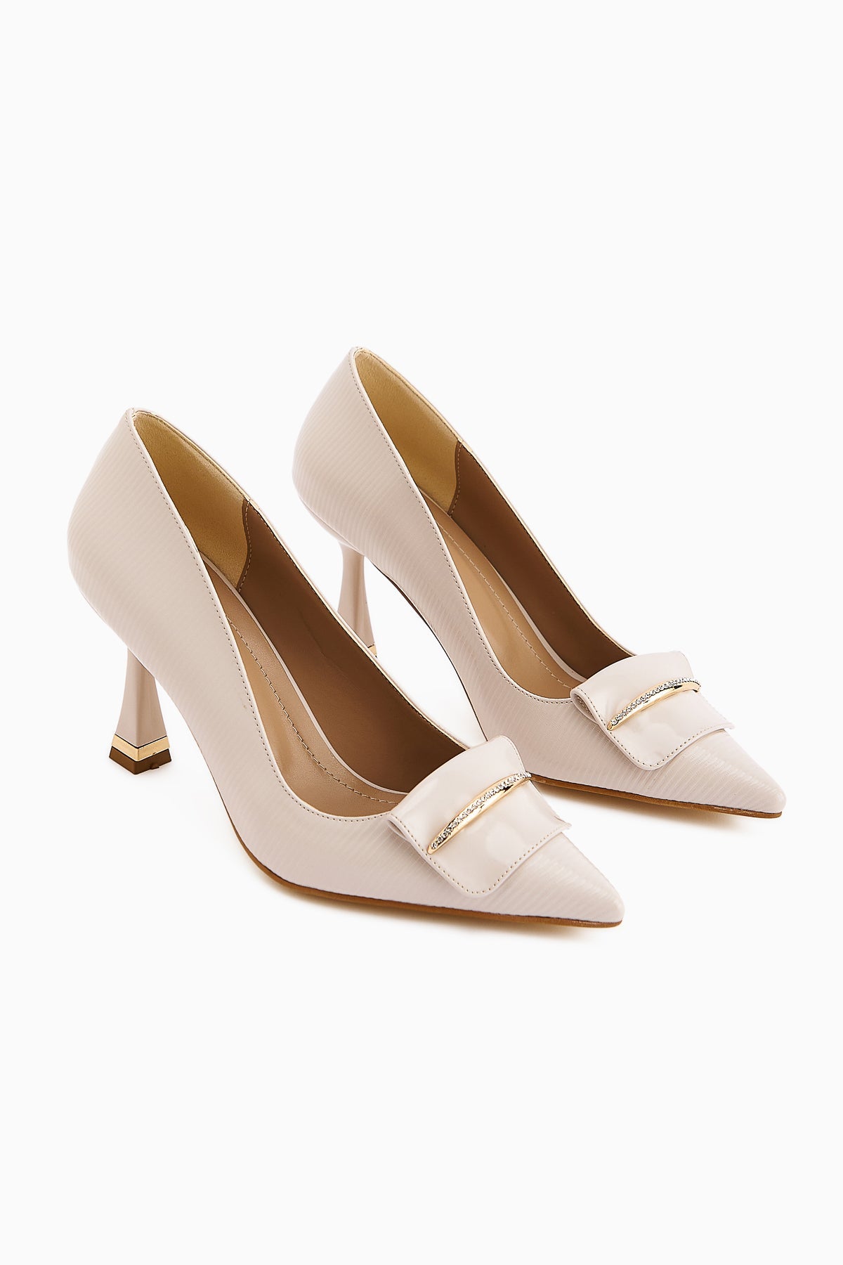 Saja Women's Beige Buckled High Heel Shoe