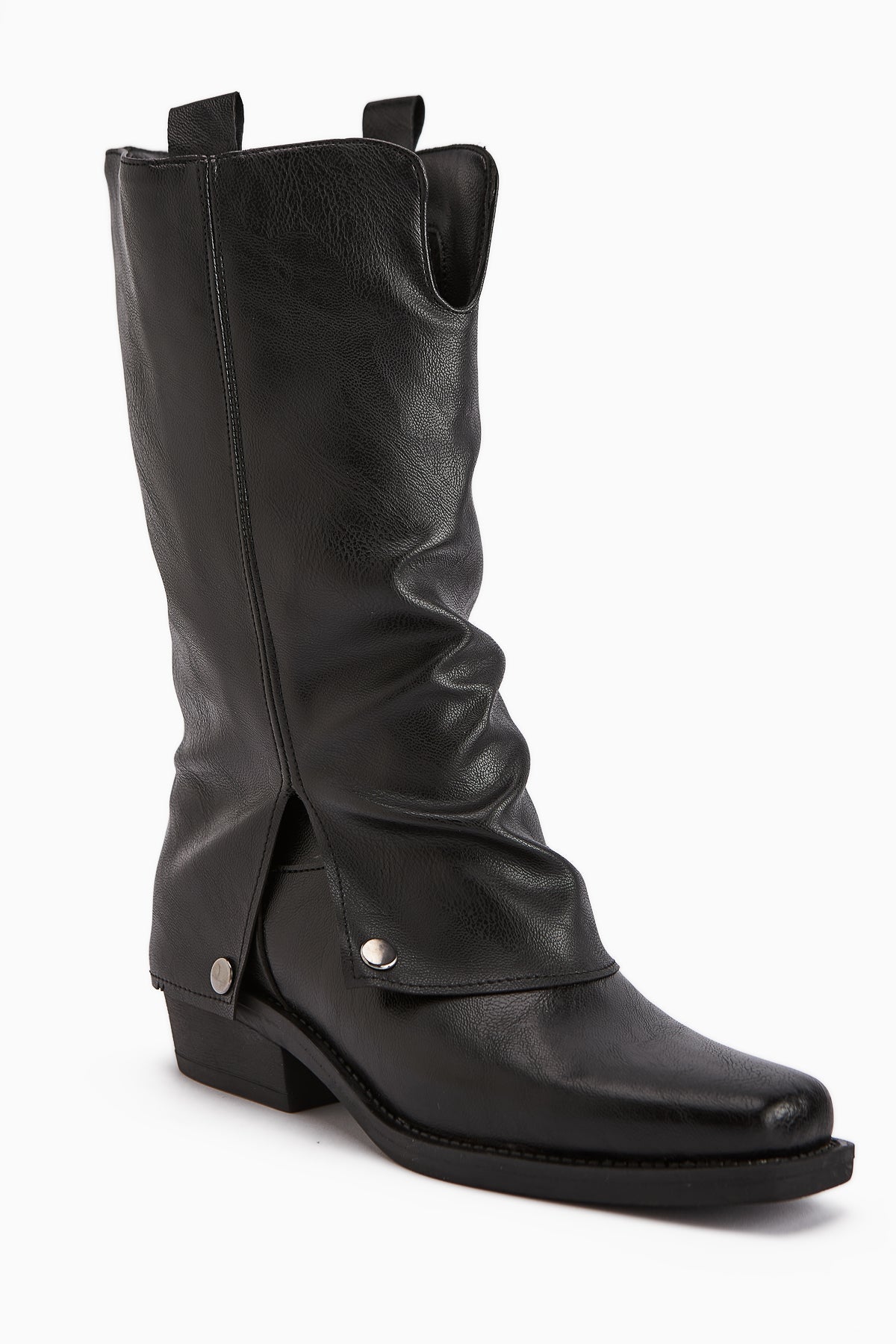 Fadia – Black Blunt-Toe Gusseted Knee-High Boot (Women)