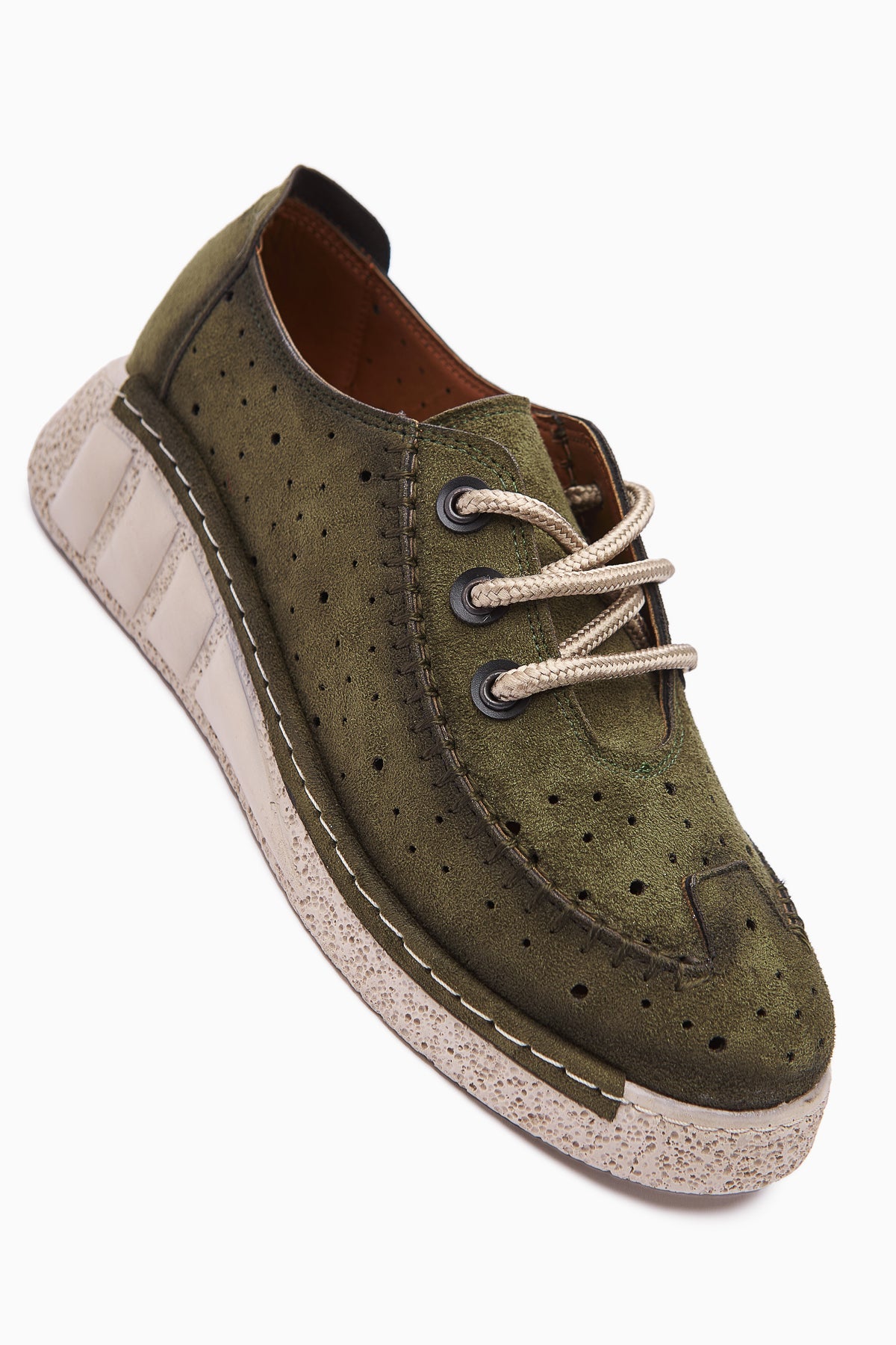 Juli – Olive Suede Vegan Material Lace-Up Casual Shoe (Women)