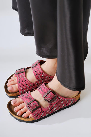 Aire Fuchsia Double Strap Gemstone Detailed Slides