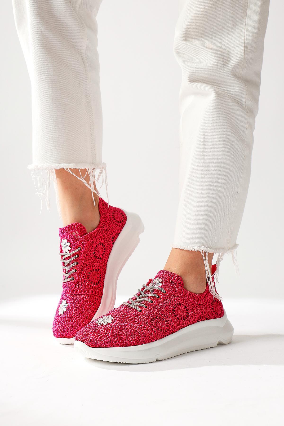 Matty Fuchsia Stone Detail Knit Sneaker