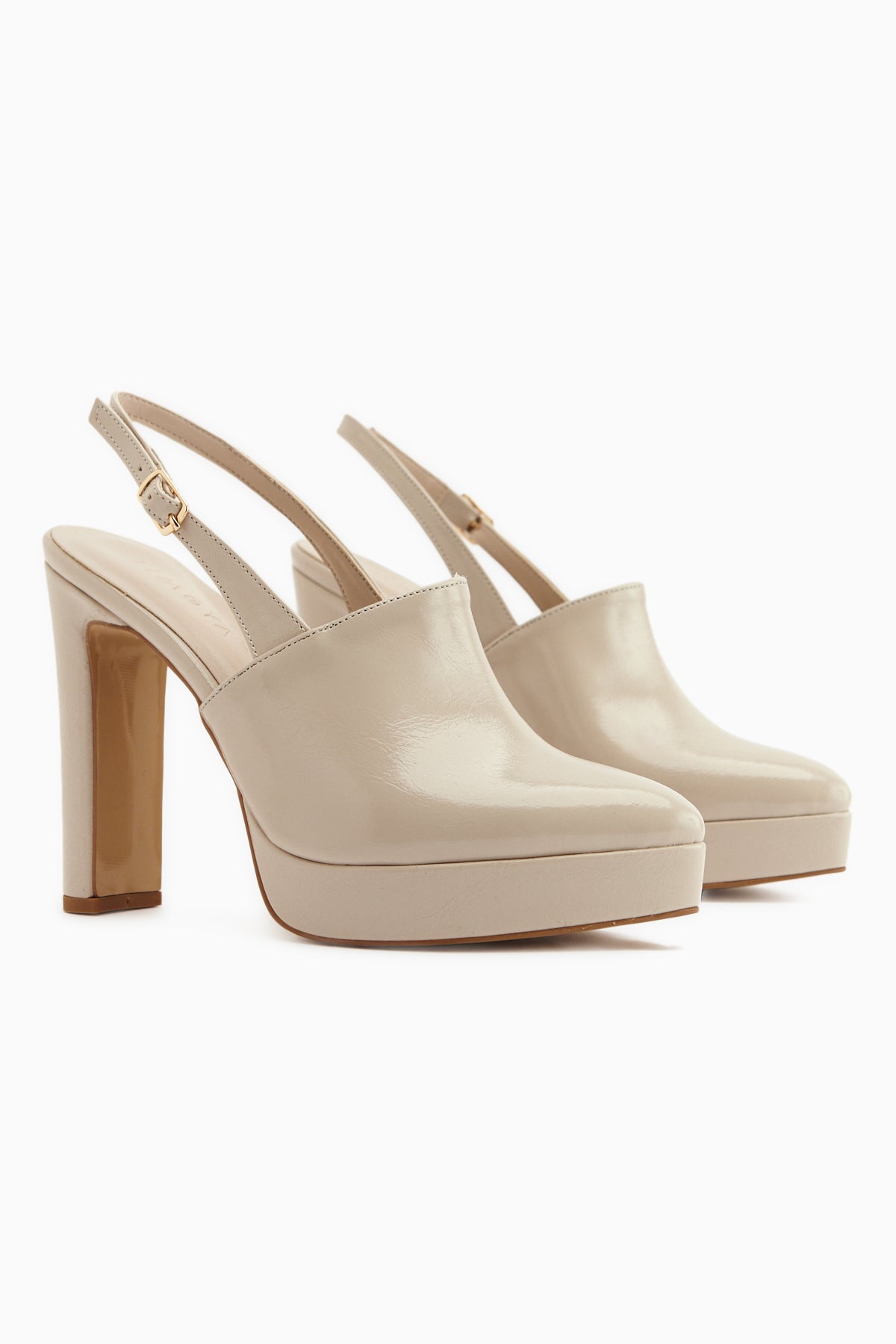 Marlen Beige Pointed Toe Slingback Platform Heeled Women’s Shoes
