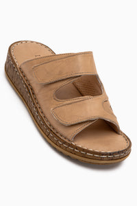 Aditi Genuine Leather Beige Double Strap Women’s Slippers