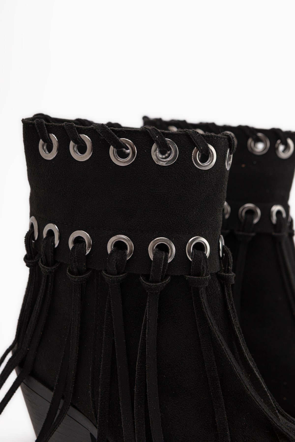 Nessa Black Suede Fringed Thick Heeled Women’s Cowboy Boots