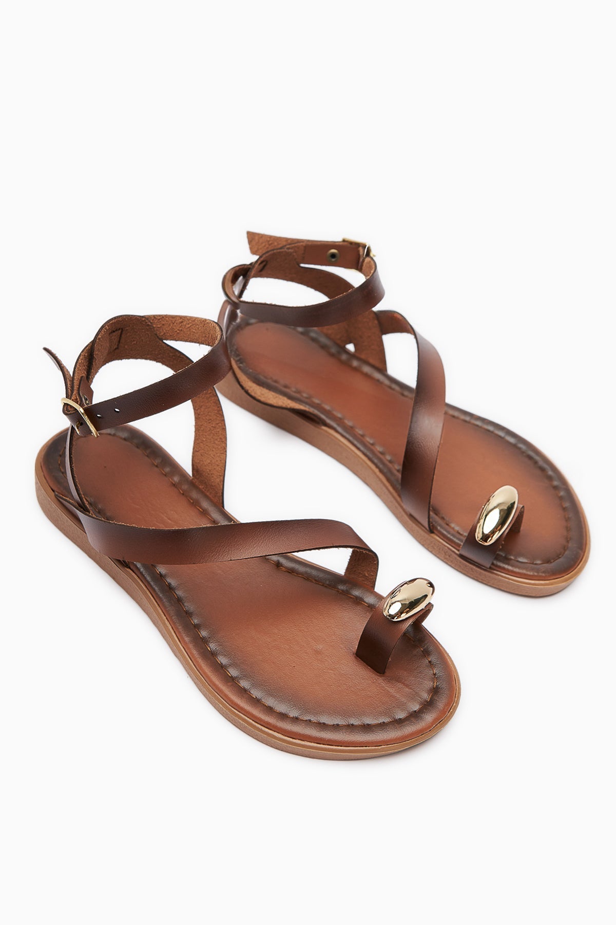 Anisa Taba Cross-Strap Buckled Thong Women's Sandals