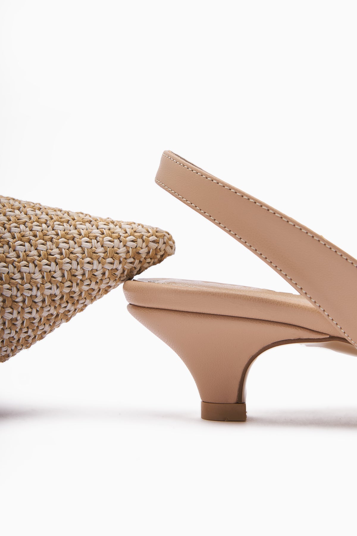 Hina Beige Woven Detail Low Heel Women's Sandals