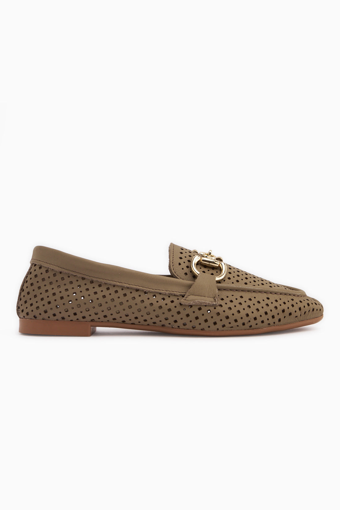 Genuine Leather Rian Khaki Buckled Women’s Ballet Flats
