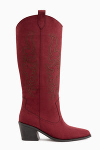 Ronnie Burgundy Suede Embroidered Detailed Women’s Long Western Boots