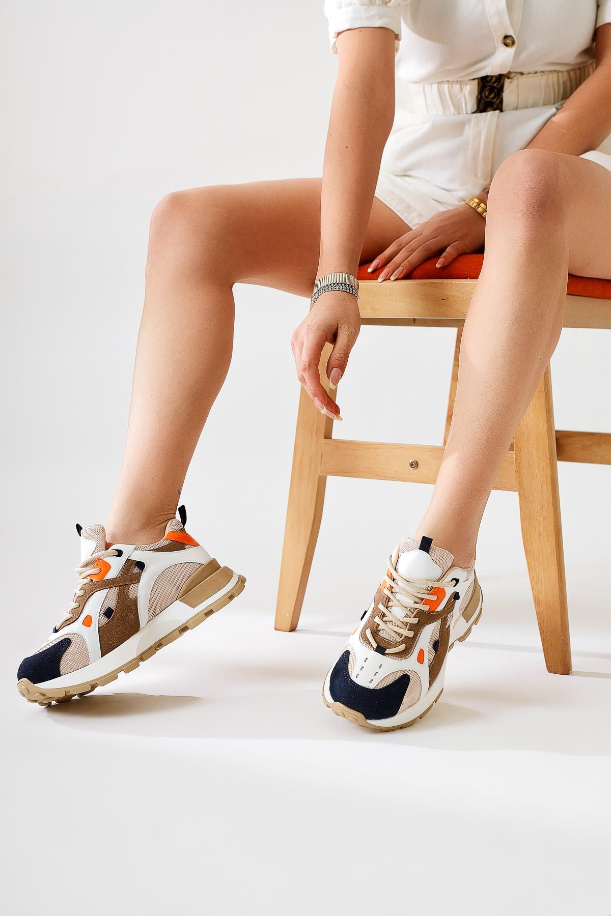 Siska Navy-Cream High-Platform Lace-Up Sneakers