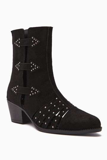 Mayra – Black Suede Studded Back-Zip Western Summer Boot (Women)