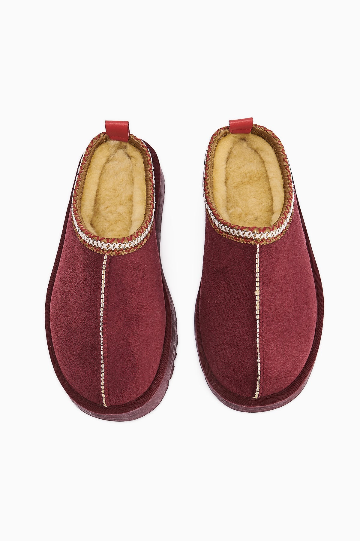 Anne-Liis – Burgundy Suede Woven-Detail Winter Slide (Women)