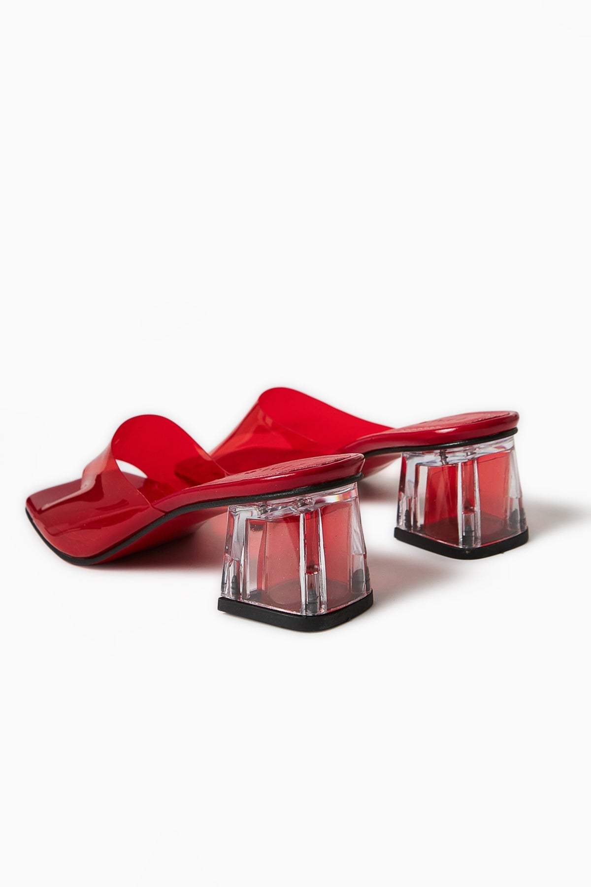 Persa - Red Transparent-Strap Transparent-Heeled Slide (Women)