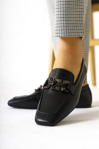 Asmin Genuine Leather Black Buckle Detailed Women’s Daily Shoes