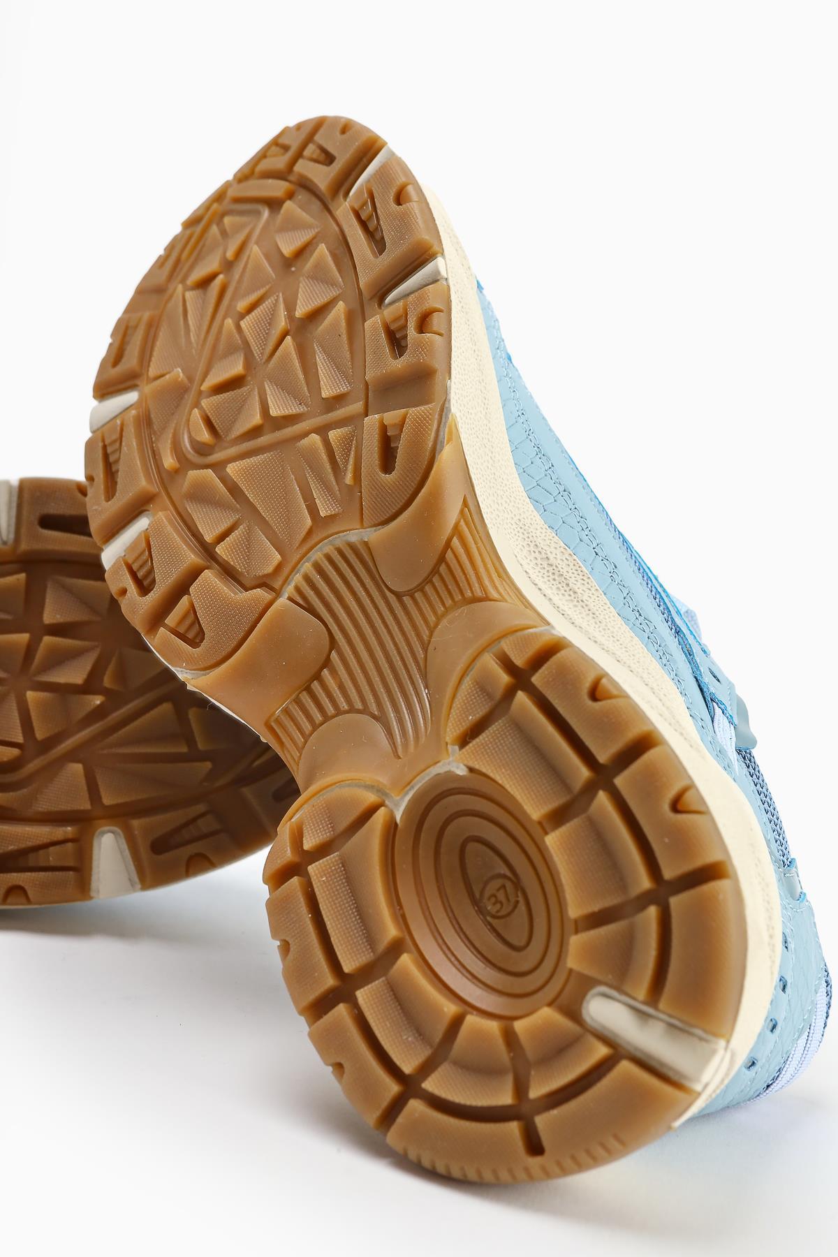 Caisa Blue Textile Detailed Lace-Up Women's Sneakers