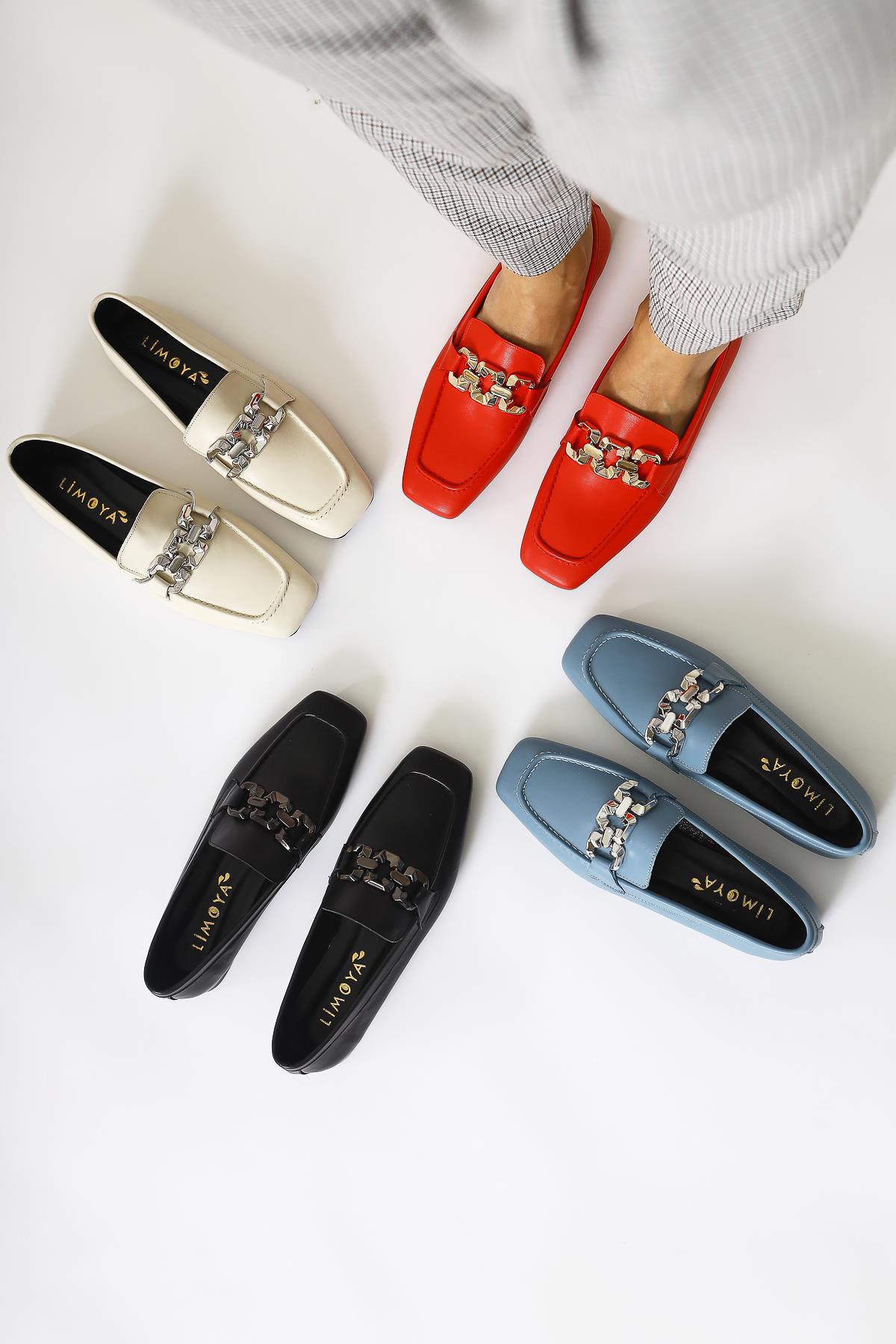 Asmin Genuine Leather – Red Buckle-Detail Round-Toe Casual Shoe (Women)