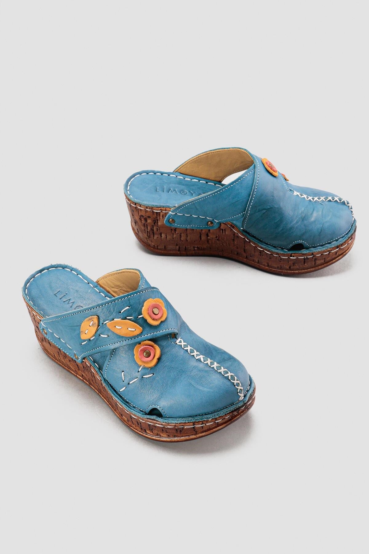 Alto Genuine Leather – Dark Blue Wedge Distressed-Sole Slide (Women)