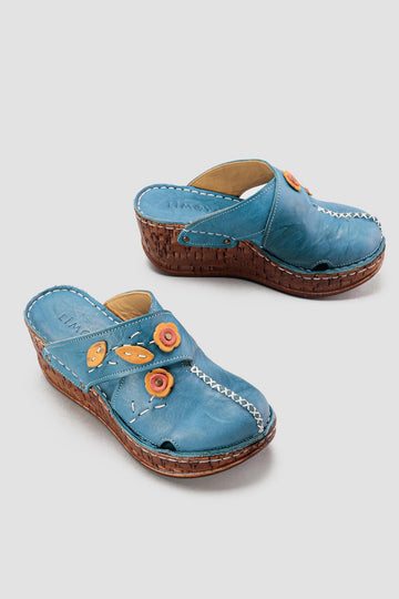 Alto Genuine Leather – Dark Blue Wedge Distressed-Sole Slide (Women)